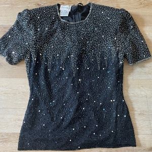 Vintage 80s Sequin and Beaded Blouse Silk